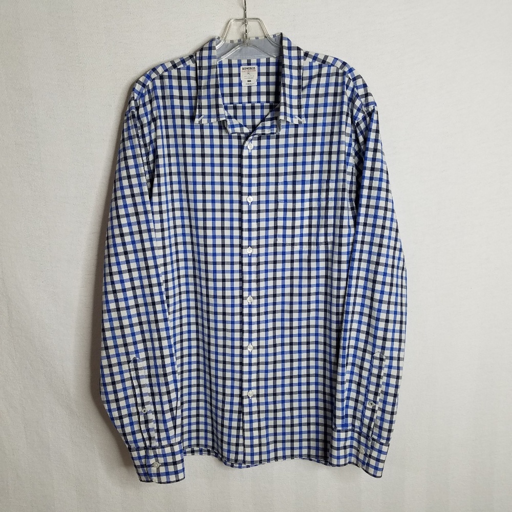 Bonobos Button Front Blue Plaid Shirt‎ Mens XL